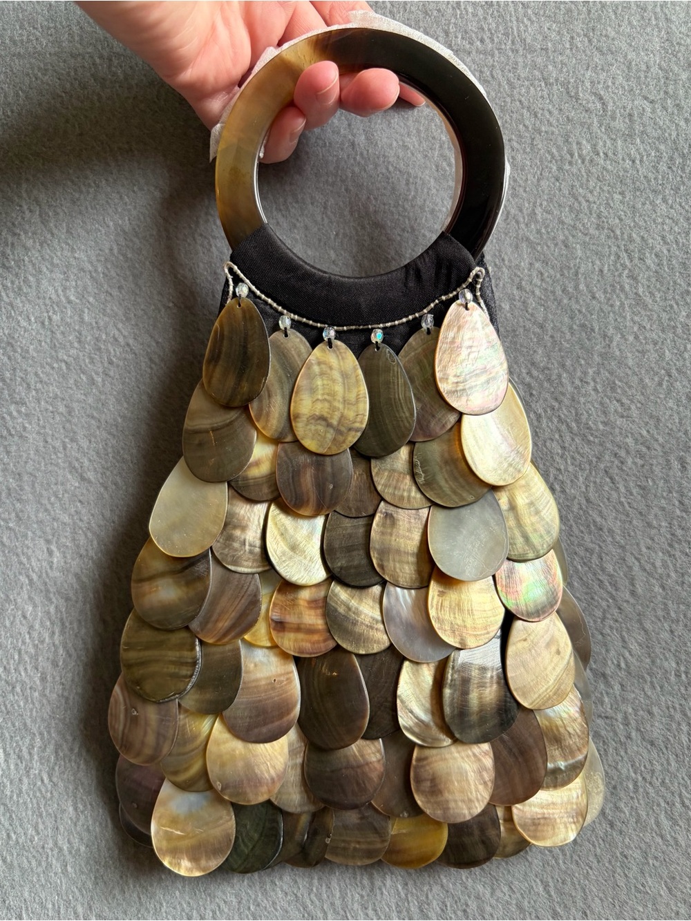 Wisteria Shimmer Shell Teardrop Handle Bag in Iridescent Brown